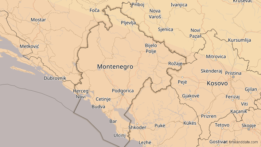 A map of Montenegro, showing the path of the 12. Sep 2053 Totale Sonnenfinsternis