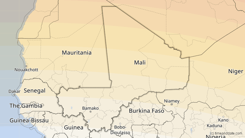 A map of Mali, showing the path of the 12. Sep 2053 Totale Sonnenfinsternis