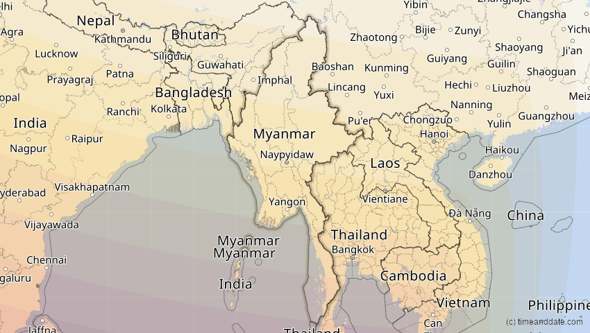 A map of Myanmar, showing the path of the 12. Sep 2053 Totale Sonnenfinsternis