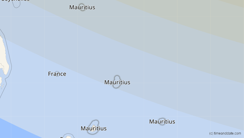 A map of Mauritius, showing the path of the 12. Sep 2053 Totale Sonnenfinsternis