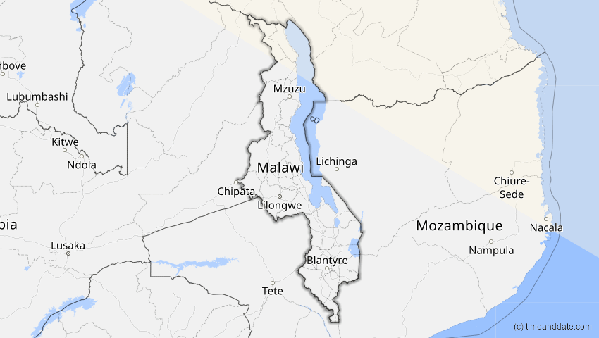 A map of Malawi, showing the path of the 12. Sep 2053 Totale Sonnenfinsternis