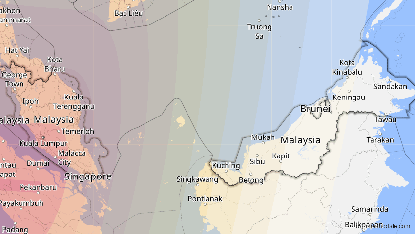 A map of Malaysia, showing the path of the 12. Sep 2053 Totale Sonnenfinsternis