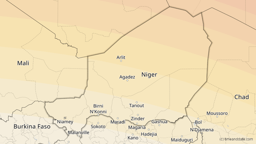 A map of Niger, showing the path of the 12. Sep 2053 Totale Sonnenfinsternis