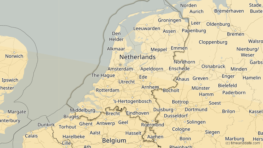 A map of Niederlande, showing the path of the 12. Sep 2053 Totale Sonnenfinsternis
