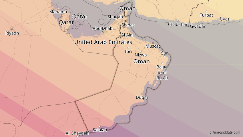 A map of Oman, showing the path of the 12. Sep 2053 Totale Sonnenfinsternis