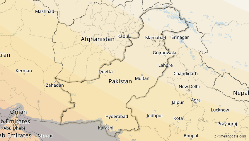 A map of Pakistan, showing the path of the 12. Sep 2053 Totale Sonnenfinsternis