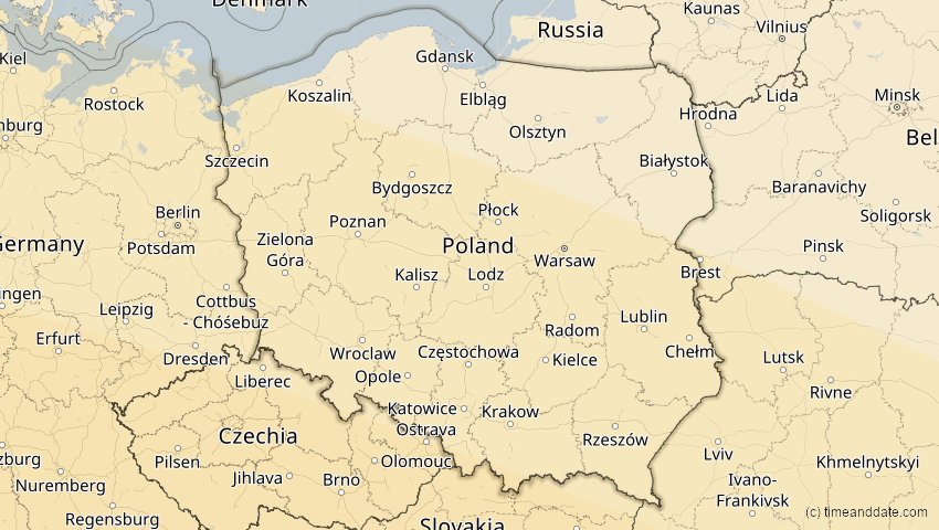 A map of Polen, showing the path of the 12. Sep 2053 Totale Sonnenfinsternis
