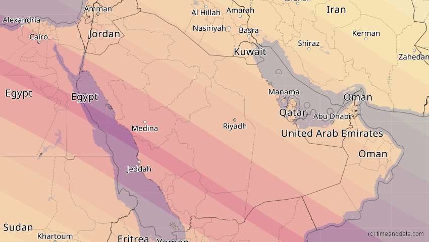 A map of Saudi-Arabien, showing the path of the 12. Sep 2053 Totale Sonnenfinsternis