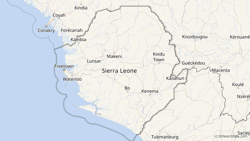 A map of Sierra Leone, showing the path of the 12. Sep 2053 Totale Sonnenfinsternis