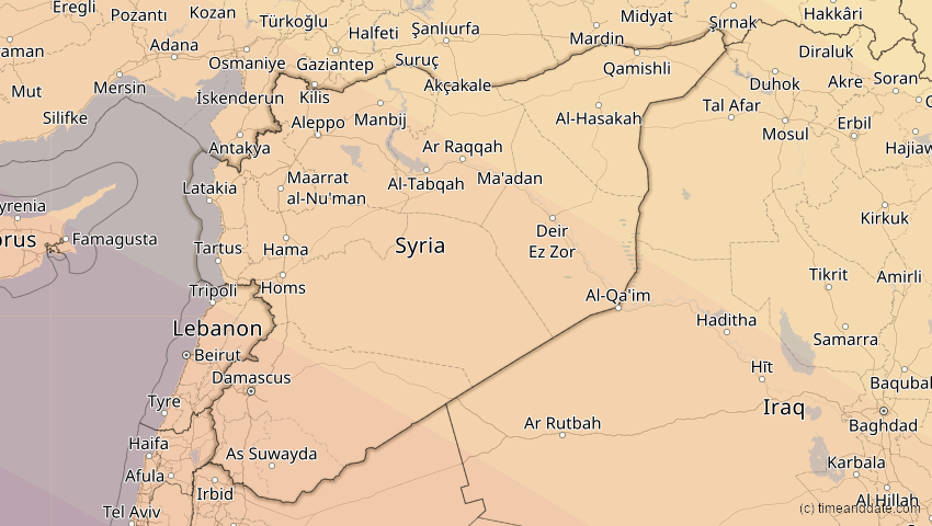 A map of Syrien, showing the path of the 12. Sep 2053 Totale Sonnenfinsternis