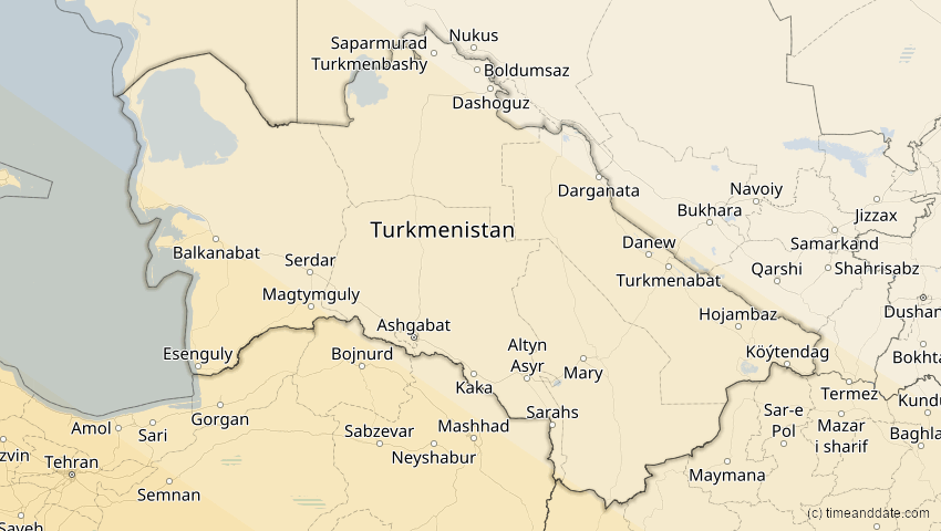 A map of Turkmenistan, showing the path of the 12. Sep 2053 Totale Sonnenfinsternis