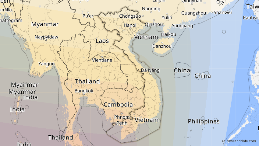 A map of Vietnam, showing the path of the 12. Sep 2053 Totale Sonnenfinsternis