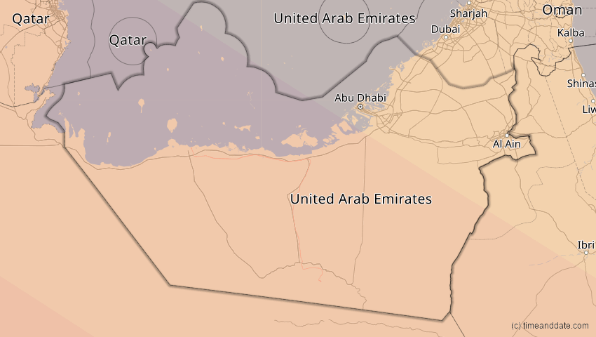 A map of Abu Dhabi, Vereinigte Arabische Emirate, showing the path of the 12. Sep 2053 Totale Sonnenfinsternis