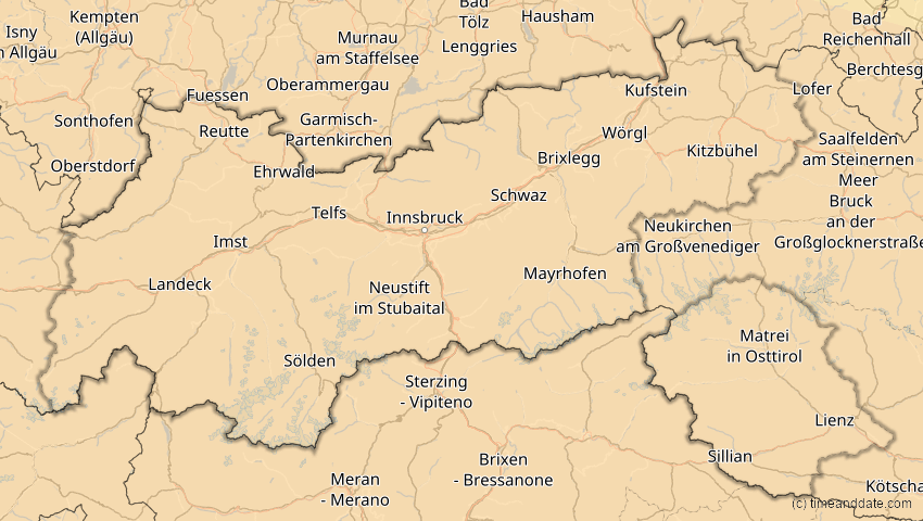 A map of Tirol, Österreich, showing the path of the 12. Sep 2053 Totale Sonnenfinsternis