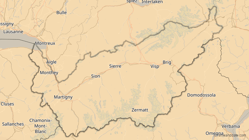 A map of Wallis, Schweiz, showing the path of the 12. Sep 2053 Totale Sonnenfinsternis