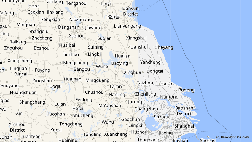 A map of Jiangsu, China, showing the path of the 12. Sep 2053 Totale Sonnenfinsternis