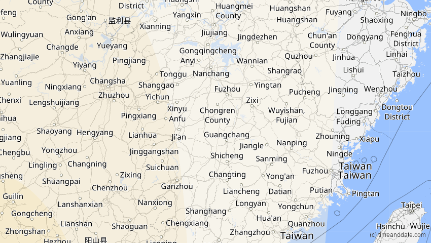 A map of Jiangxi, China, showing the path of the 12. Sep 2053 Totale Sonnenfinsternis
