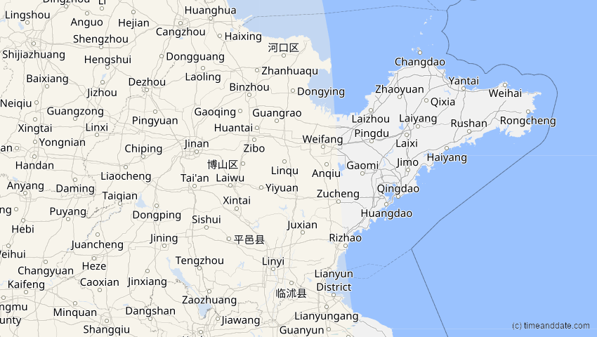 A map of Shandong, China, showing the path of the 12. Sep 2053 Totale Sonnenfinsternis