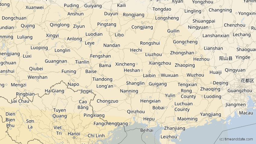 A map of Guangxi, China, showing the path of the 12. Sep 2053 Totale Sonnenfinsternis