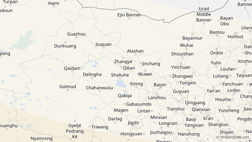 A map of Gansu, China, showing the path of the 12. Sep 2053 Totale Sonnenfinsternis