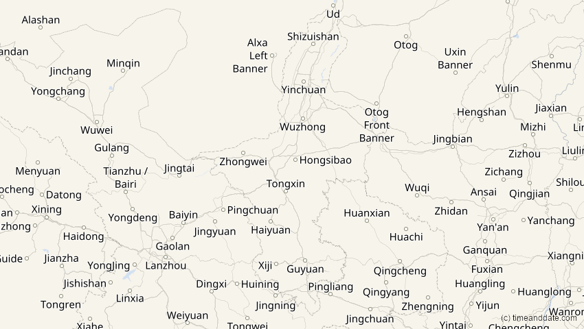 A map of Ningxia, China, showing the path of the 12. Sep 2053 Totale Sonnenfinsternis