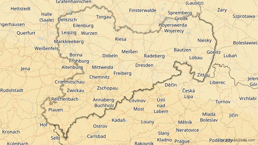 A map of Sachsen, Deutschland, showing the path of the 12. Sep 2053 Totale Sonnenfinsternis