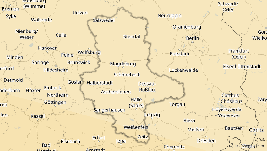 A map of Sachsen-Anhalt, Deutschland, showing the path of the 12. Sep 2053 Totale Sonnenfinsternis
