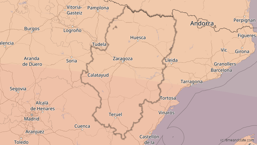 A map of Aragonien, Spanien, showing the path of the 12. Sep 2053 Totale Sonnenfinsternis