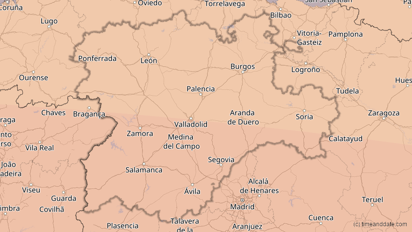 A map of Kastilien und León, Spanien, showing the path of the 12. Sep 2053 Totale Sonnenfinsternis