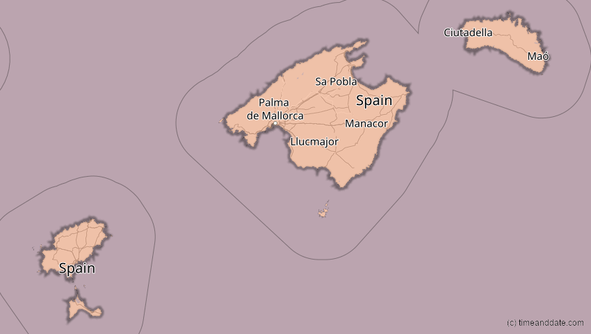 A map of Balearische Inseln, Spanien, showing the path of the 12. Sep 2053 Totale Sonnenfinsternis