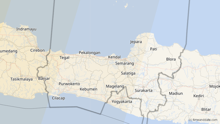 A map of Jawa Tengah, Indonesien, showing the path of the 12. Sep 2053 Totale Sonnenfinsternis