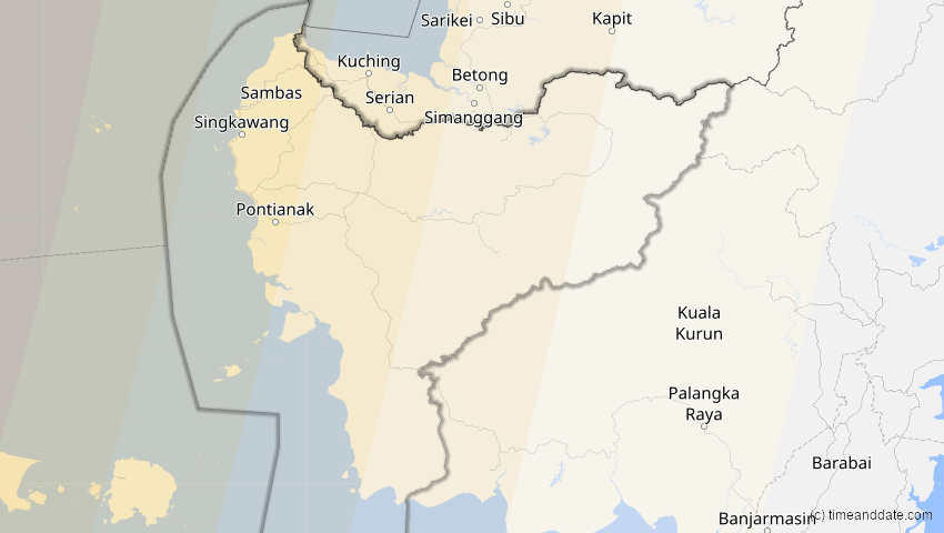 A map of Kalimantan Barat, Indonesien, showing the path of the 12. Sep 2053 Totale Sonnenfinsternis