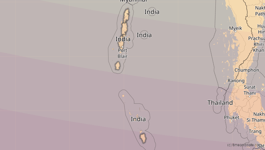 A map of Andamanen und Nikobaren, Indien, showing the path of the 12. Sep 2053 Totale Sonnenfinsternis