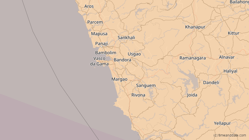 A map of Goa, Indien, showing the path of the 12. Sep 2053 Totale Sonnenfinsternis