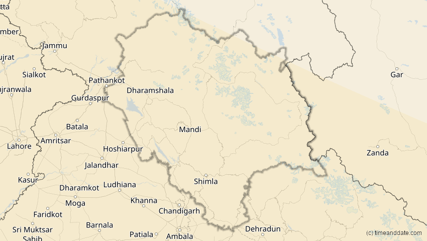 A map of Himachal Pradesh, Indien, showing the path of the 12. Sep 2053 Totale Sonnenfinsternis