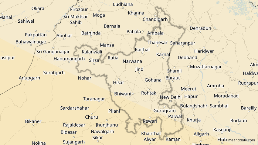 A map of Haryana, Indien, showing the path of the 12. Sep 2053 Totale Sonnenfinsternis