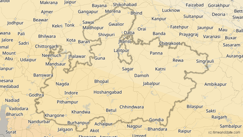 A map of Madhya Pradesh, Indien, showing the path of the 12. Sep 2053 Totale Sonnenfinsternis