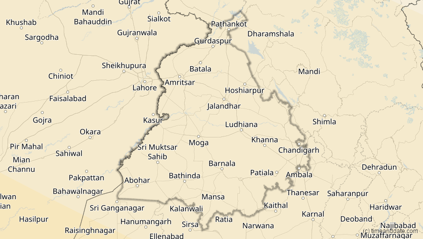 A map of Punjab, Indien, showing the path of the 12. Sep 2053 Totale Sonnenfinsternis
