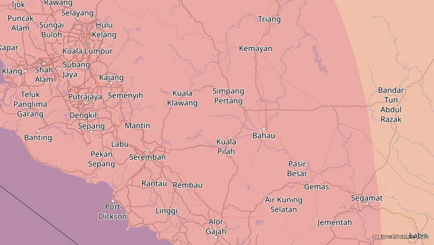 A map of Negeri Sembilan, Malaysia, showing the path of the 12. Sep 2053 Totale Sonnenfinsternis