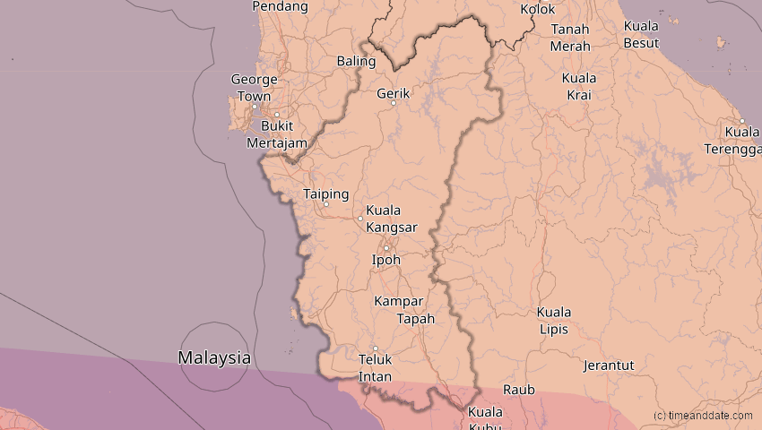 A map of Perak, Malaysia, showing the path of the 12. Sep 2053 Totale Sonnenfinsternis