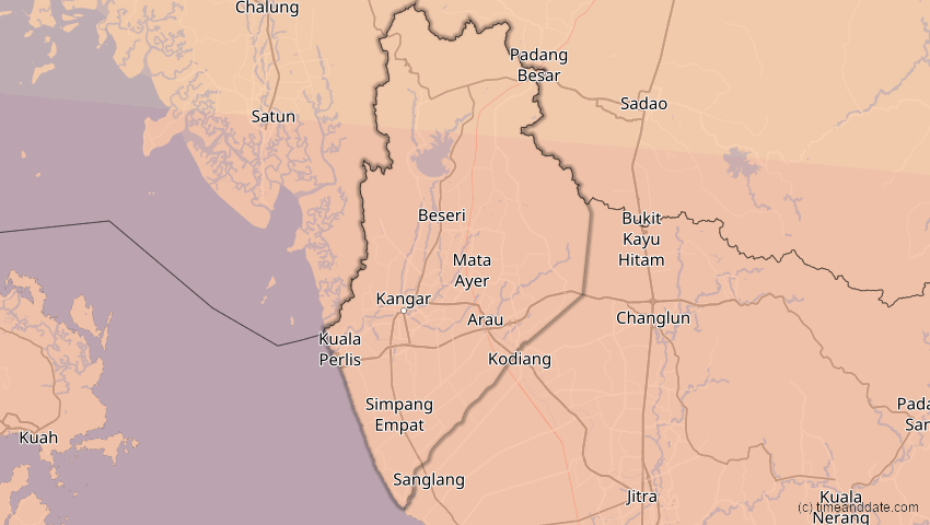 A map of Perlis, Malaysia, showing the path of the 12. Sep 2053 Totale Sonnenfinsternis