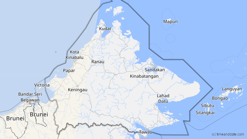 A map of Sabah, Malaysia, showing the path of the 12. Sep 2053 Totale Sonnenfinsternis