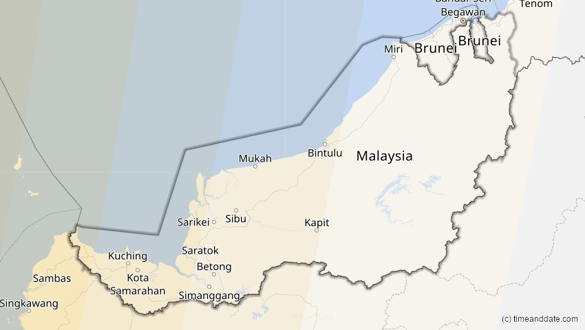 A map of Sarawak, Malaysia, showing the path of the 12. Sep 2053 Totale Sonnenfinsternis