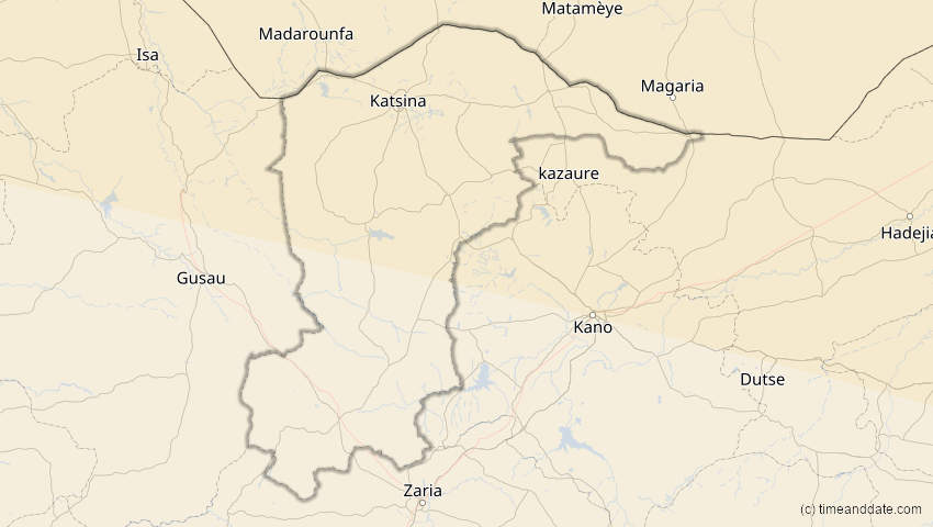 A map of Katsina , Nigeria, showing the path of the 12. Sep 2053 Totale Sonnenfinsternis