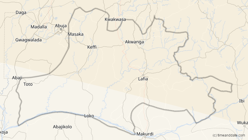 A map of Nassarawa, Nigeria, showing the path of the 12. Sep 2053 Totale Sonnenfinsternis