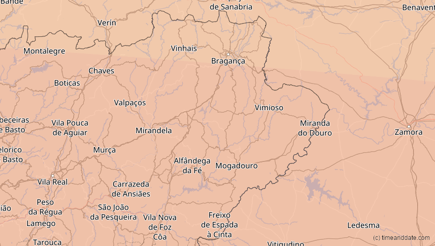 A map of Bragança, Portugal, showing the path of the 12. Sep 2053 Totale Sonnenfinsternis