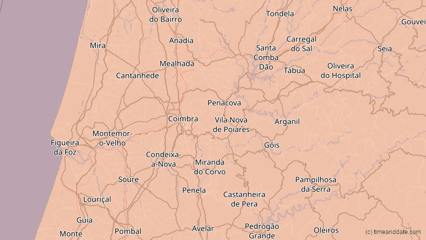 A map of Coimbra, Portugal, showing the path of the 12. Sep 2053 Totale Sonnenfinsternis