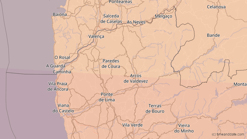A map of Viana do Castelo, Portugal, showing the path of the 12. Sep 2053 Totale Sonnenfinsternis