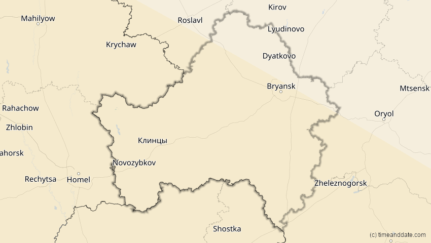 A map of Brjansk, Russland, showing the path of the 12. Sep 2053 Totale Sonnenfinsternis