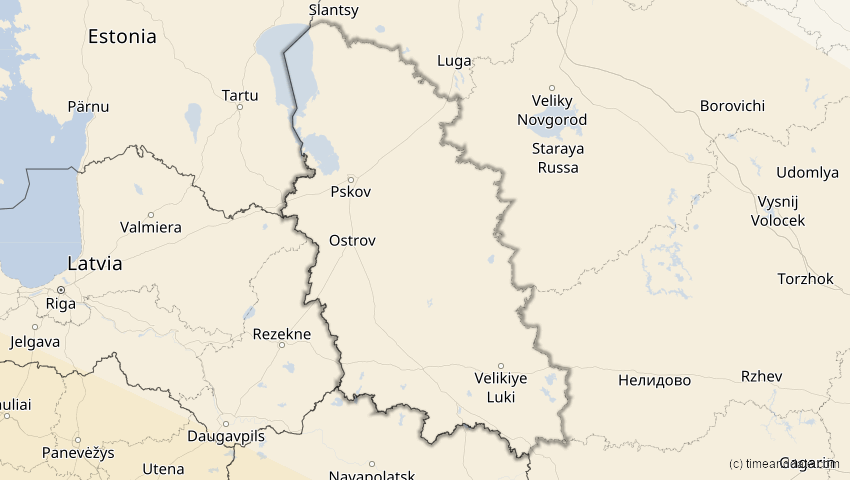 A map of Pskow, Russland, showing the path of the 12. Sep 2053 Totale Sonnenfinsternis